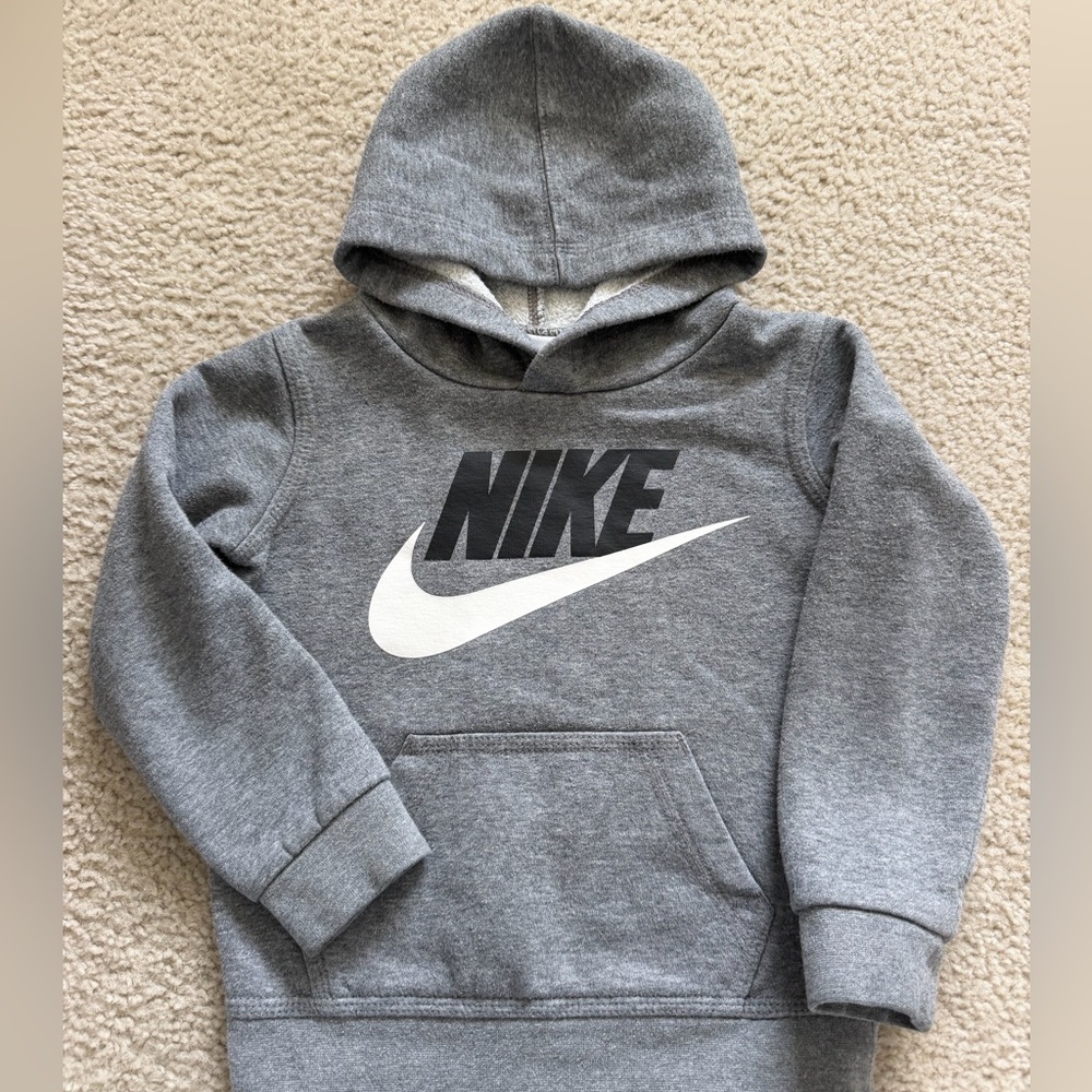 Nike Grey Hoodie with Black and White Logo - Kids